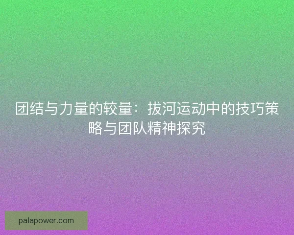 团结与力量的较量：拔河运动中的技巧策略与团队精神探究